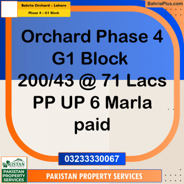 6 Marla Residential Plot for Sale in Phase 4 - G1 Block -  Bahria Orchard, Lahore - (BP-308677)