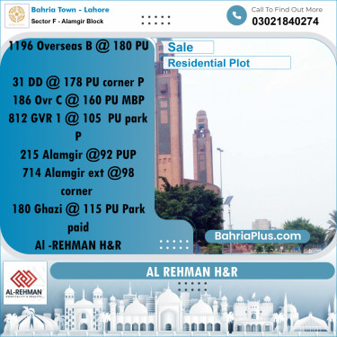 10 Marla Residential Plot for Sale in Sector F - Alamgir Block -  Bahria Town, Lahore - (BP-308774)