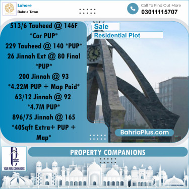 Residential Plot for Sale in Bahria Town, Lahore - (BP-308776)