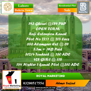 Residential Plot for Sale in Bahria Town, Lahore - (BP-308785)