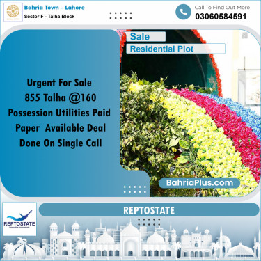 10 Marla Residential Plot for Sale in Sector F - Talha Block -  Bahria Town, Lahore - (BP-308803)