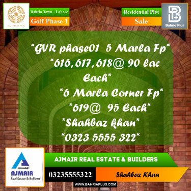 5 Marla Residential Plot for Sale in Golf Phase 1 -  Bahria Town, Lahore - (BP-308825)