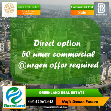 8 Marla Commercial Plot for Sale in Sector B - Umer Commercial -  Bahria Town, Lahore - (BP-308838)