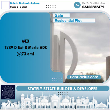 8 Marla Residential Plot for Sale in Phase 2 - D Block -  Bahria Orchard, Lahore - (BP-308858)