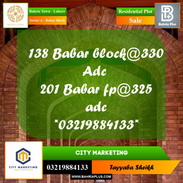 1 Kanal Residential Plot for Sale in Sector A - Babar Block -  Bahria Town, Lahore - (BP-308980)