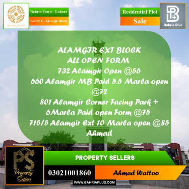 Residential Plot for Sale in Sector F - Alamgir Block -  Bahria Town, Lahore - (BP-309016)