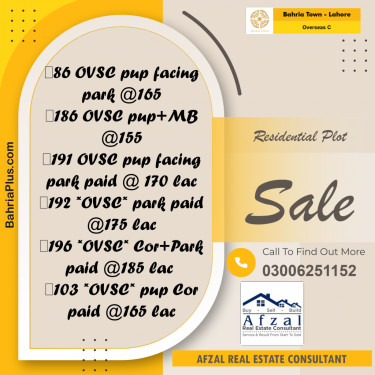10 Marla Residential Plot for Sale in Overseas C -  Bahria Town, Lahore - (BP-309026)
