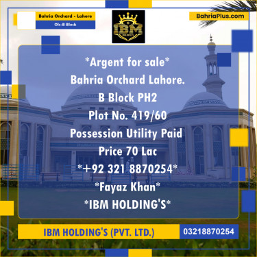 8 Marla Residential Plot for Sale in OLC-B Block -  Bahria Orchard, Lahore - (BP-309029)