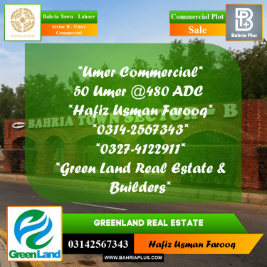 8 Marla Commercial Plot for Sale in Sector B - Umer Commercial -  Bahria Town, Lahore - (BP-309050)