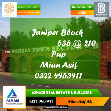 Residential Plot for Sale in Sector C - Janiper Block -  Bahria Town, Lahore - (BP-309175)