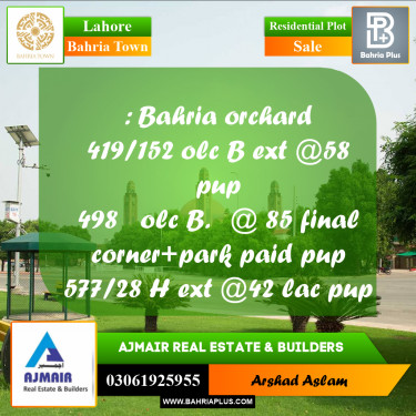 Residential Plot for Sale in Bahria Town, Lahore - (BP-309248)