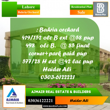Residential Plot for Sale in Bahria Orchard, Lahore - (BP-309264)