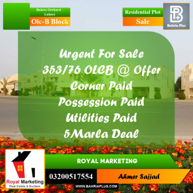 5 Marla Residential Plot for Sale in OLC-B Block -  Bahria Orchard, Lahore - (BP-309328)