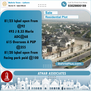 5 Marla Residential Plot for Sale in Sector E - Iqbal Block -  Bahria Town, Lahore - (BP-309340)
