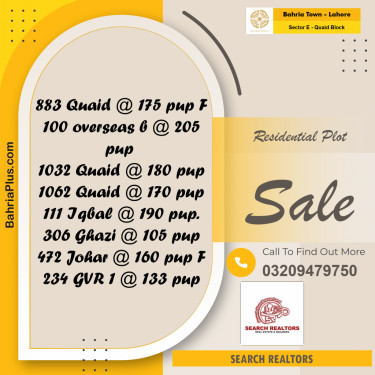 10 Marla Residential Plot for Sale in Sector E - Quaid Block -  Bahria Town, Lahore - (BP-309354)