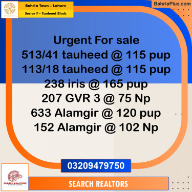 10 Marla Residential Plot for Sale in Sector F - Tauheed Block -  Bahria Town, Lahore - (BP-309357)