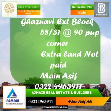 Residential Plot for Sale in Sector F - Ghaznavi Ext. Block -  Bahria Town, Lahore - (BP-309425)