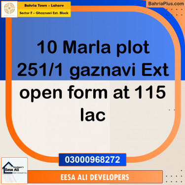 10 Marla Residential Plot for Sale in Sector F - Ghaznavi Ext. Block -  Bahria Town, Lahore - (BP-309459)