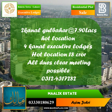 4 Kanal Residential Plot for Sale in Executive Lodges -  Bahria Town, Lahore - (BP-309486)