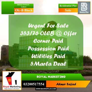 5 Marla Residential Plot for Sale in OLC-B Block -  Bahria Orchard, Lahore - (BP-309533)