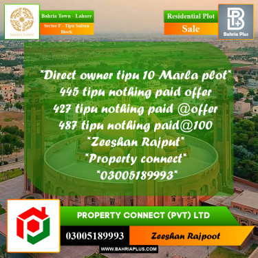 Residential Plot for Sale in Sector F - Tipu Sultan Block -  Bahria Town, Lahore - (BP-309546)