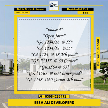 Residential Plot for Sale in Phase 4 - G6 Block -  Bahria Orchard, Lahore - (BP-309662)