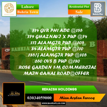 Residential Plot for Sale in Bahria Town, Lahore - (BP-309688)