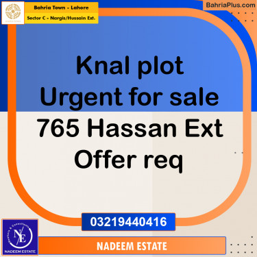 Residential Plot for Sale in Sector C - Nargis/Hussain Ext. -  Bahria Town, Lahore - (BP-309804)