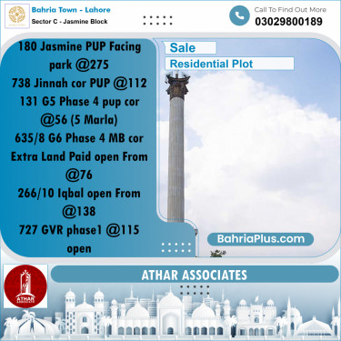 10 Marla Residential Plot for Sale in Sector C - Jasmine Block -  Bahria Town, Lahore - (BP-309843)