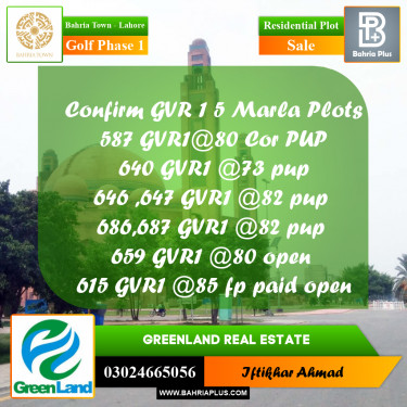 5 Marla Residential Plot for Sale in Golf Phase 1 -  Bahria Town, Lahore - (BP-309848)