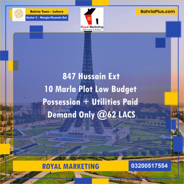 10 Marla Residential Plot for Sale in Sector C - Nargis/Hussain Ext. -  Bahria Town, Lahore - (BP-309924)