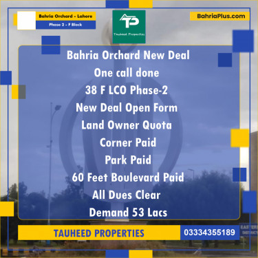 5 Marla Residential Plot for Sale in Phase 2 - F Block -  Bahria Orchard, Lahore - (BP-309935)