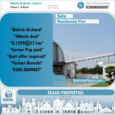 5 Marla Residential Plot for Sale in Phase 2 - G Block -  Bahria Orchard, Lahore - (BP-309998)
