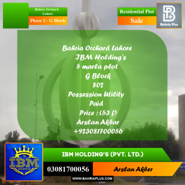 5 Marla Residential Plot for Sale in Phase 2 - G Block -  Bahria Orchard, Lahore - (BP-310001)