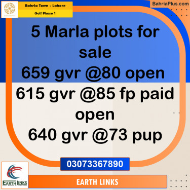 5 Marla Residential Plot for Sale in Golf Phase 1 -  Bahria Town, Lahore - (BP-310010)