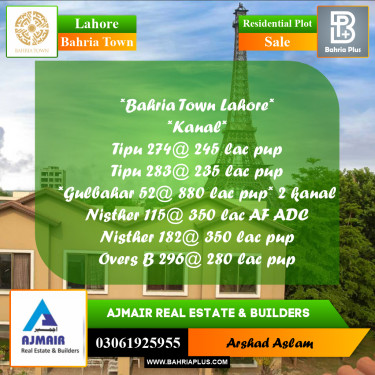 Residential Plot for Sale in Bahria Town, Lahore - (BP-310037)