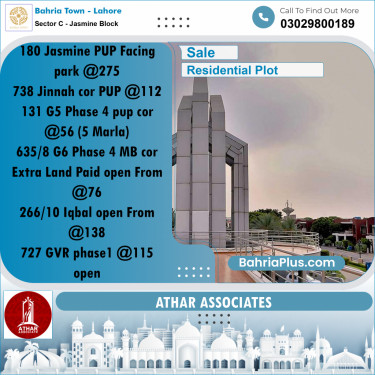 10 Marla Residential Plot for Sale in Sector C - Jasmine Block -  Bahria Town, Lahore - (BP-310046)