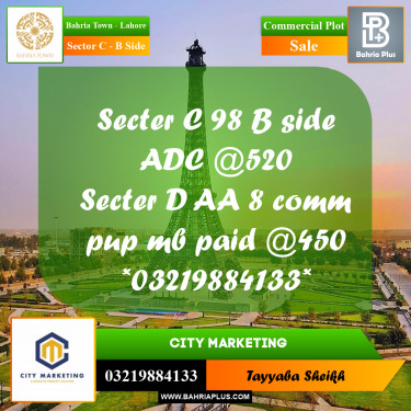 5 Marla Commercial Plot for Sale in Sector C - B Side -  Bahria Town, Lahore - (BP-310048)