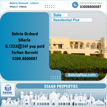 5 Marla Residential Plot for Sale in Phase 2 - G Block -  Bahria Orchard, Lahore - (BP-310059)