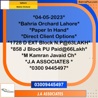8 Marla Residential Plot for Sale in Bahria Orchard, Lahore - (BP-310090)