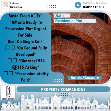 Residential Plot for Sale in Bahria Town, Lahore - (BP-310106)