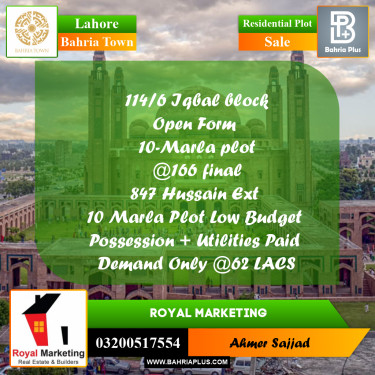 Residential Plot for Sale in Bahria Town, Lahore - (BP-310110)