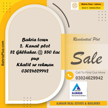 40 Kanal Residential Plot for Sale in Sector C - Gulbahar Block -  Bahria Town, Lahore - (BP-310114)
