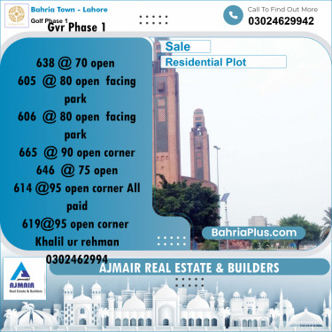 5 Marla Residential Plot for Sale in Golf Phase 1 -  Bahria Town, Lahore - (BP-310126)