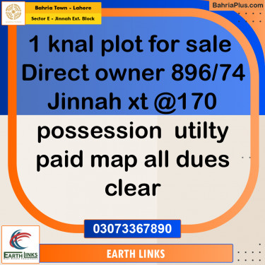 1 Kanal Residential Plot for Sale in Sector E - Jinnah Ext. Block -  Bahria Town, Lahore - (BP-310168)