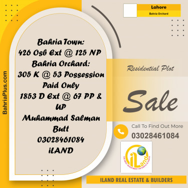 Residential Plot for Sale in Bahria Orchard, Lahore - (BP-310196)