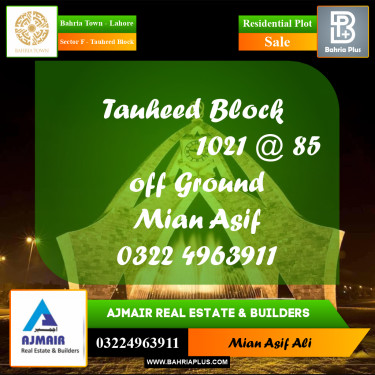 Residential Plot for Sale in Sector F - Tauheed Block -  Bahria Town, Lahore - (BP-310249)