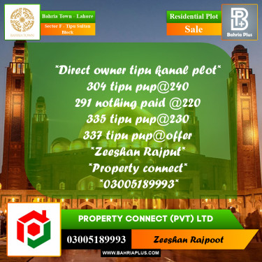 Residential Plot for Sale in Sector F - Tipu Sultan Block -  Bahria Town, Lahore - (BP-310257)