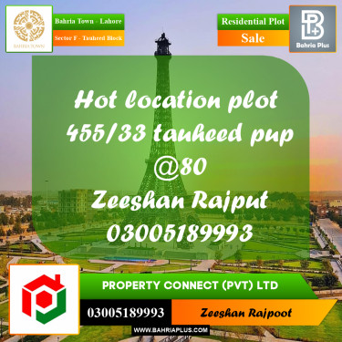Residential Plot for Sale in Sector F - Tauheed Block -  Bahria Town, Lahore - (BP-310258)