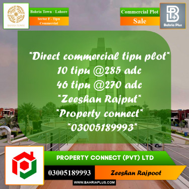 Commercial Plot for Sale in Sector F - Tipu Commercial -  Bahria Town, Lahore - (BP-310259)